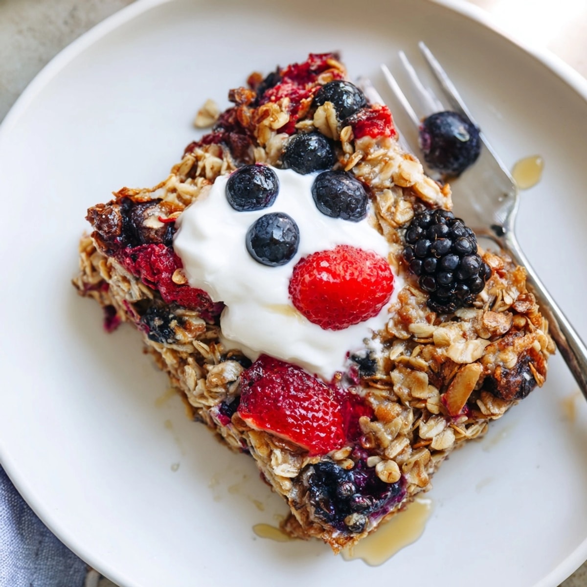 Warm, homemade Berry Oatmeal Bake: Fluffy oats, sweet berries, and a hint of cinnamon.