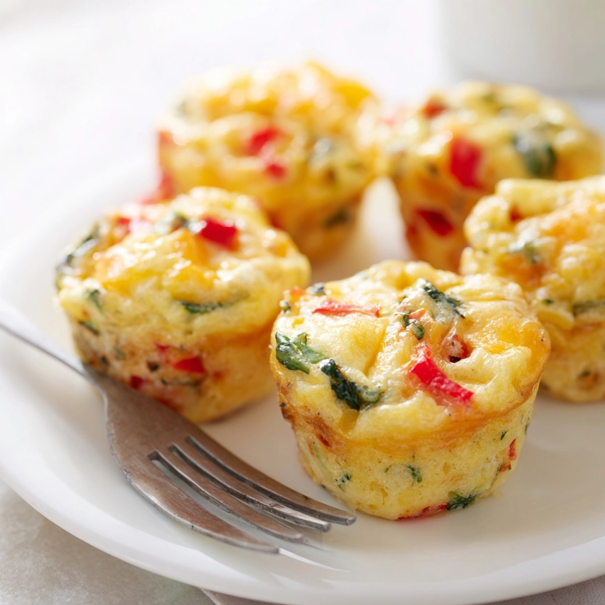 A batch of cheesy Savory Egg Muffins, speckled with colorful vegetables, ready to serve.