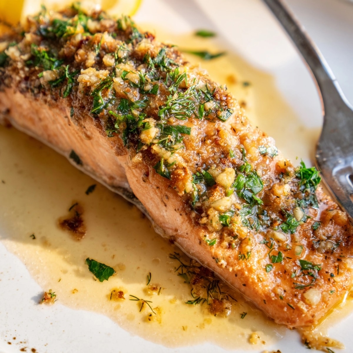 Easy Garlic Butter Salmon recipe; quick weeknight dinner served with bright lemon wedges.