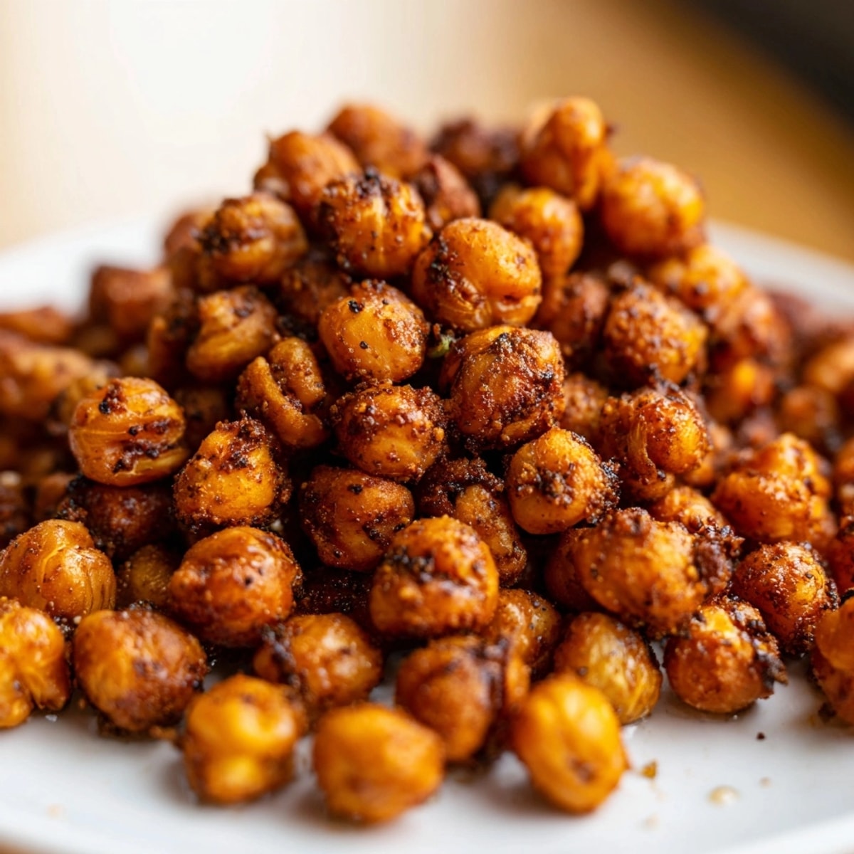 Golden Spicy Roasted Chickpeas cooling—an irresistible, crunchy vegan snack or salad topping.