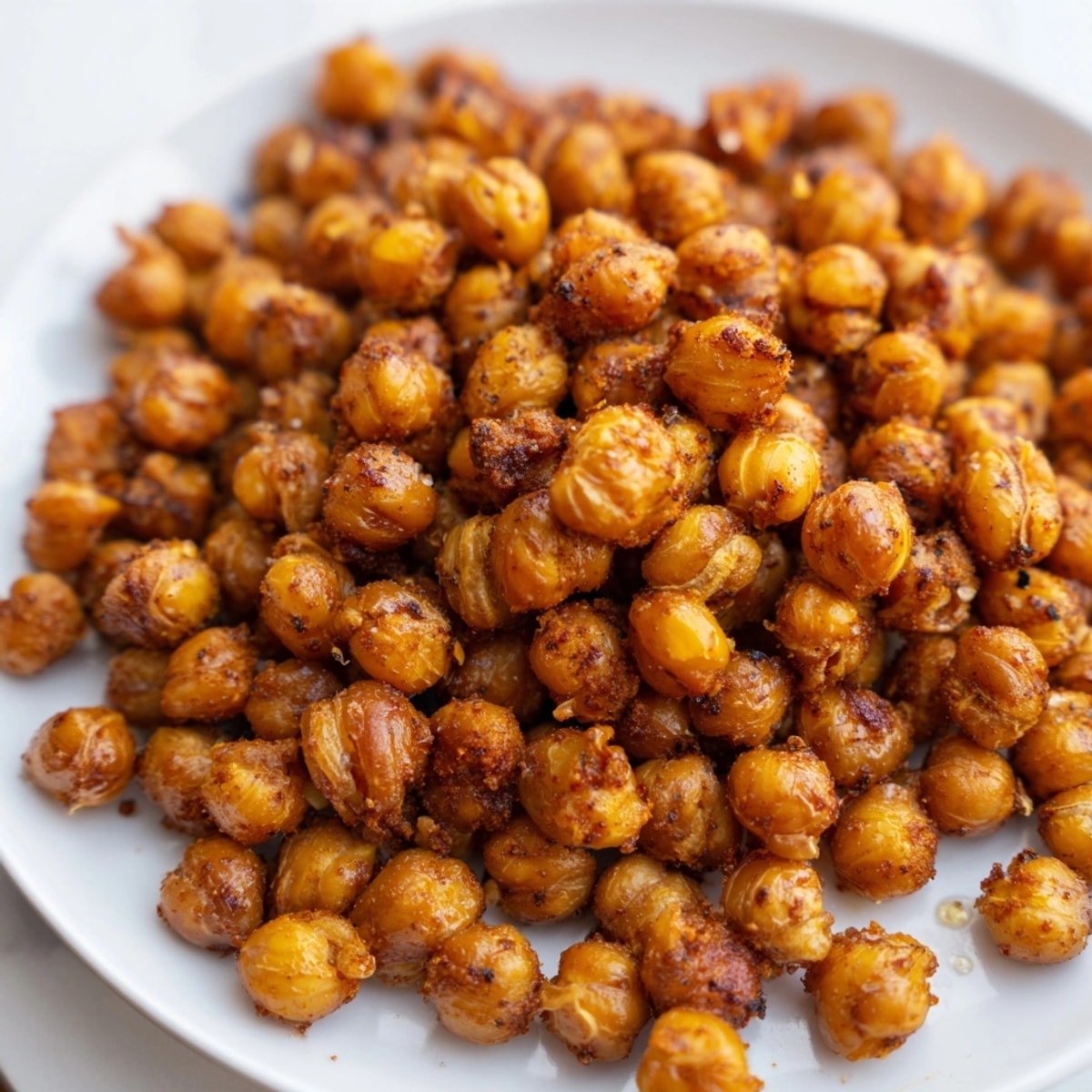 Crispy, smoky Spicy Roasted Chickpeas on parchment paper, ready to elevate a simple salad.