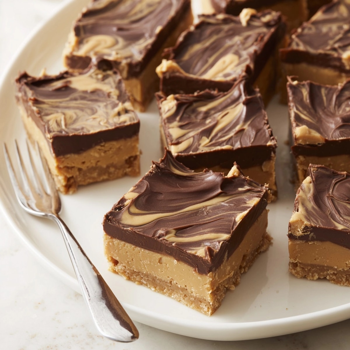 Creamy Peanut Butter Fudge Bars: a delicious dessert with a thick layer of chocolate fudge.