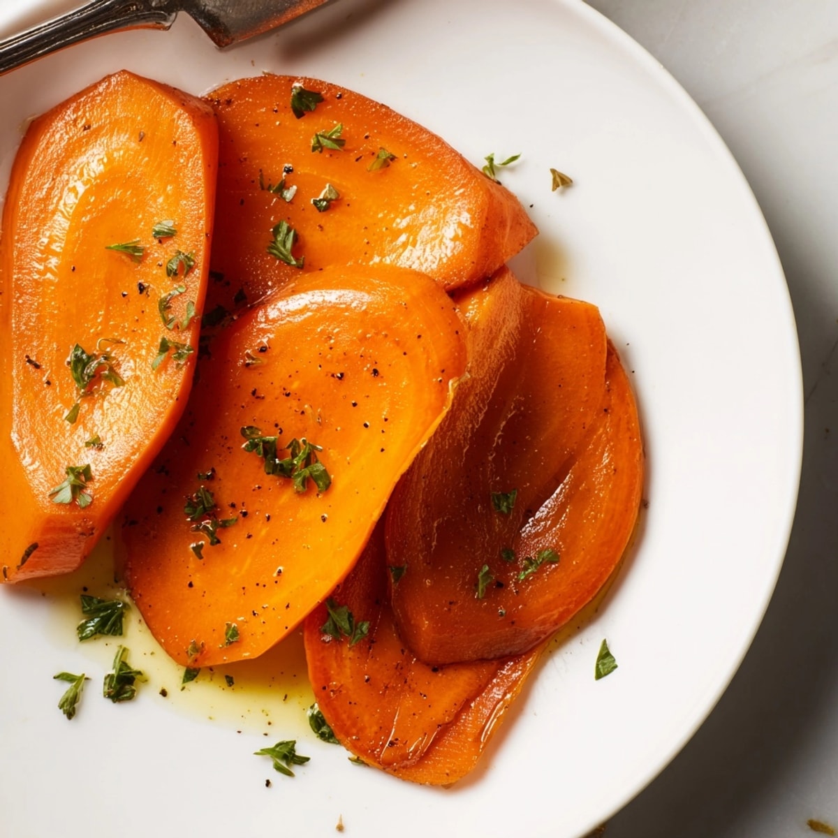 Buttery Honey Glazed Carrots, cooked until tender and shimmering with a lemon-parsley finish.