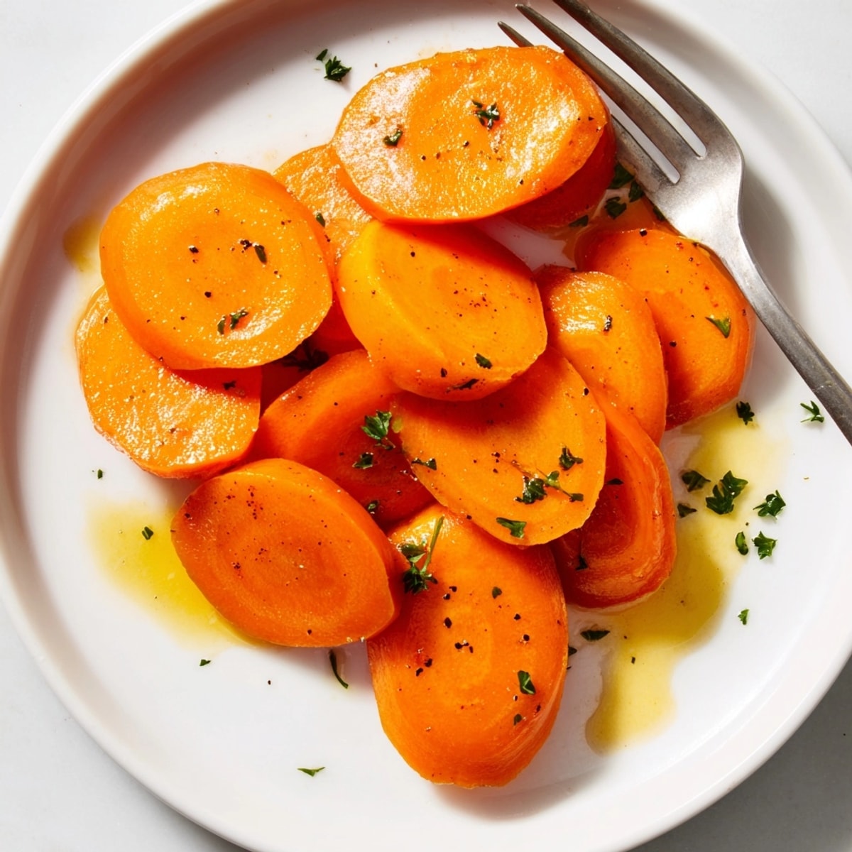 Vibrant Honey Glazed Carrots, a simple, flavorful side dish, ready to serve at dinner.