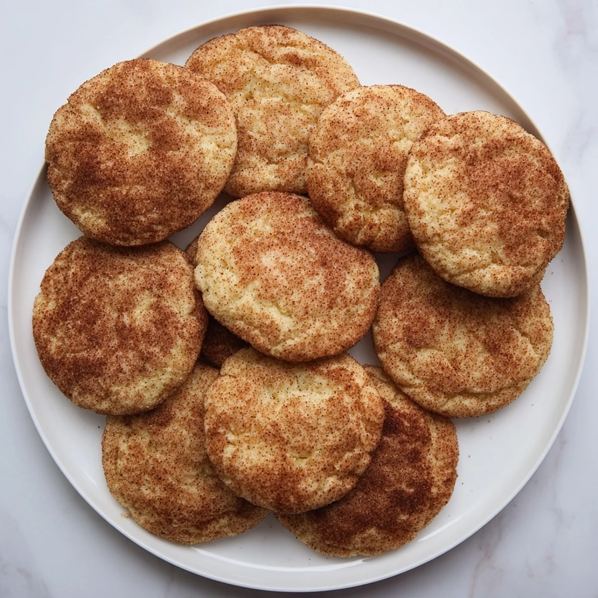 A pile of perfectly round Soft and Chewy Snickerdoodles, smelling deliciously of cinnamon spice and vanilla extract.