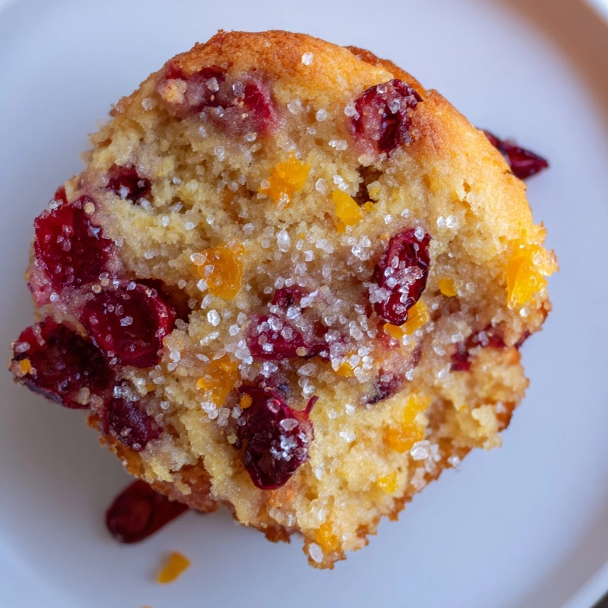 Warm, soft orange cranberry muffin tops with a hint of vanilla, perfect treat for a cozy morning.