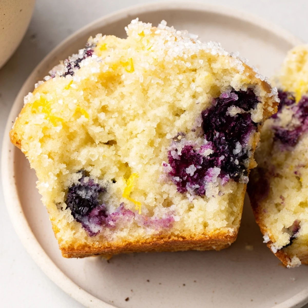 Fluffy Lemon Blueberry Yogurt Muffins, dotted with juicy blueberries, perfect with coffee for breakfast or brunch.