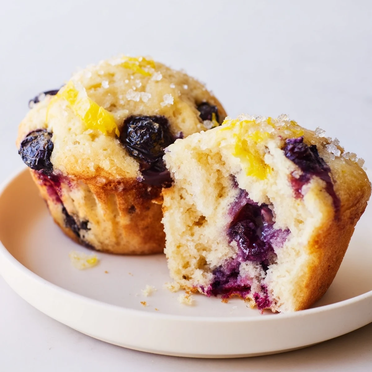 Golden-brown Lemon Blueberry Yogurt Muffins, fresh from the oven, offering a tender, moist texture.