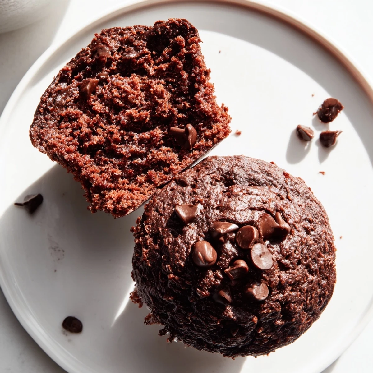 Freshly baked chocolate muffins with melty chocolate chips, a delicious treat for any occasion.