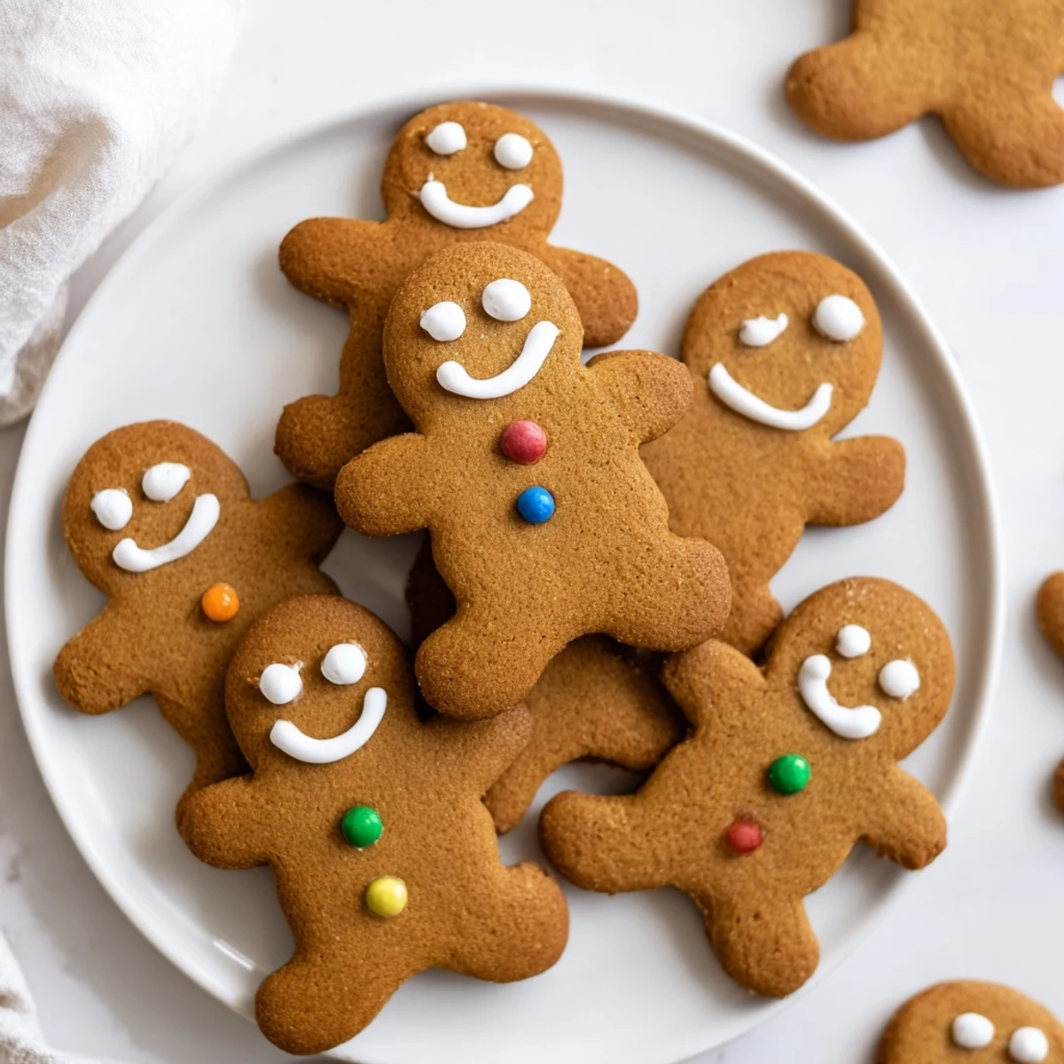 Festive gingerbread man cookies, with crisp edges and soft centers, perfect for holiday baking.