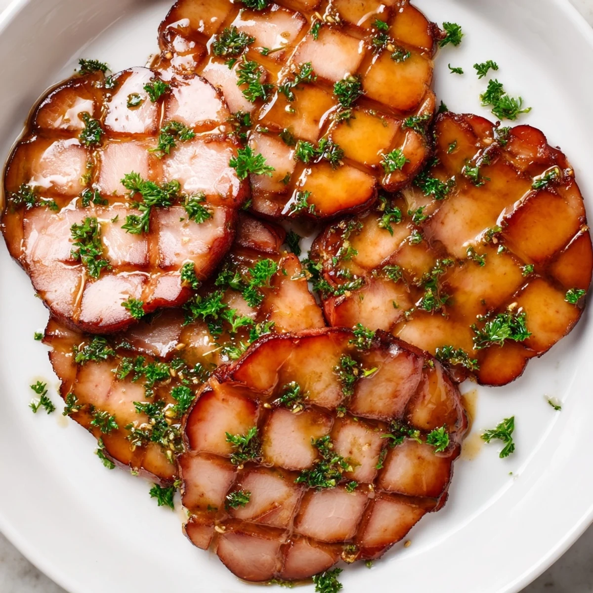 Golden baked turkey ham with a glossy, caramelized glaze for a delicious holiday meal.