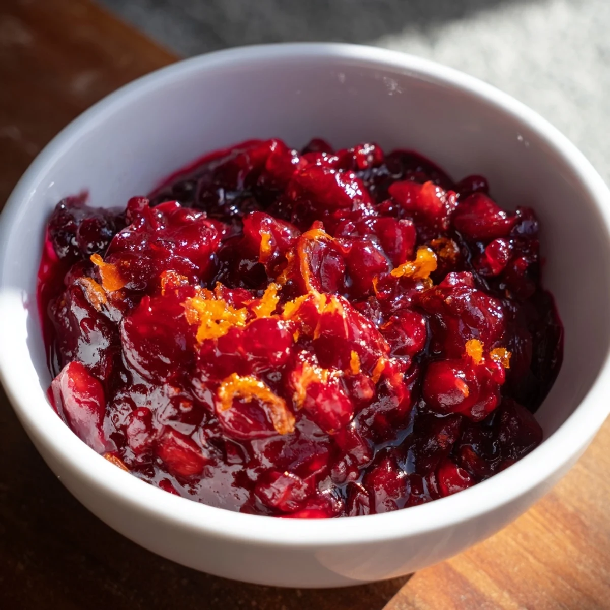 A glistening bowl of homemade cranberry sauce, ready to elevate your holiday meal.