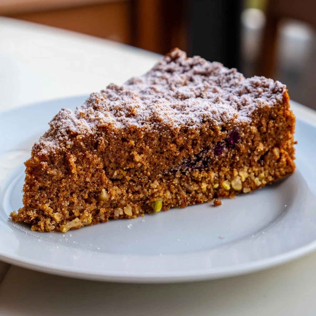 Freshly baked Spiced Cake, served with a dusting of powdered sugar, looks so delicious.
