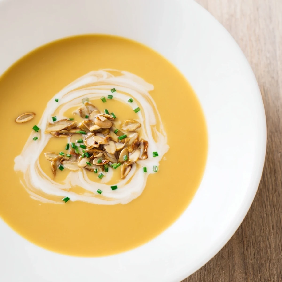 Golden-hued Butternut Squash and Pear Soup, a naturally sweet and savory vegetarian delight.