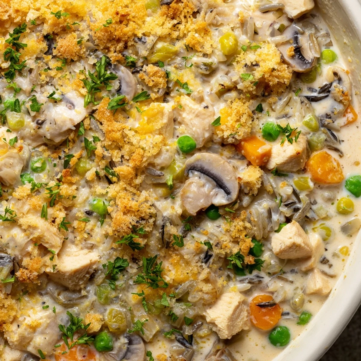 This hearty Creamy Chicken and Wild Rice Casserole offers a satisfying mix of textures and savory flavors, ready to enjoy.