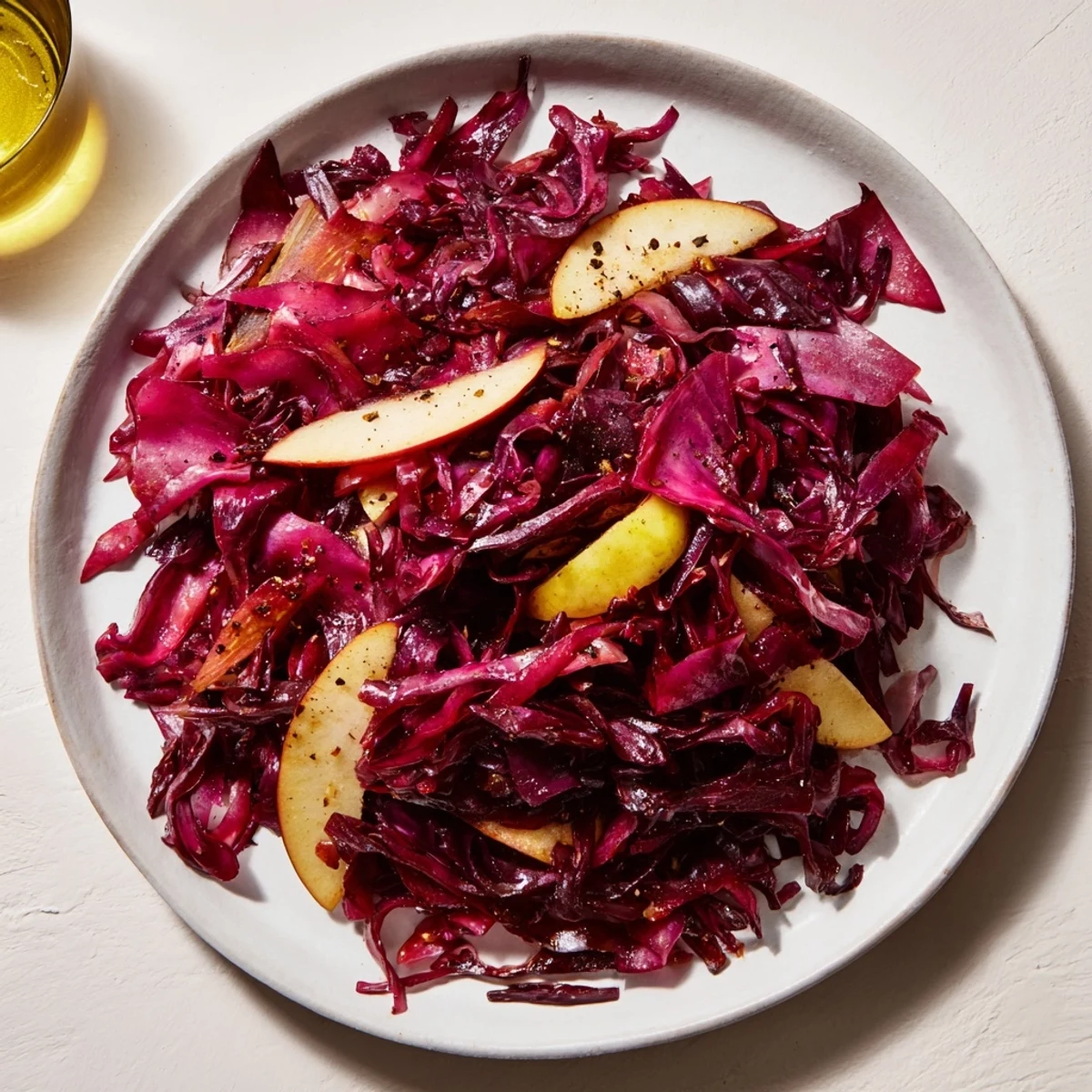 Earthy Braised Red Cabbage with Apple, infused with spices and a sweet-tart, autumn-like flavor.