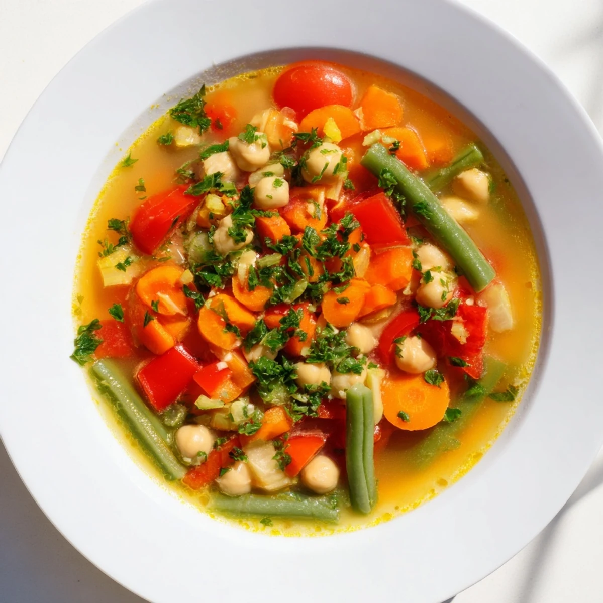 Steaming Savory Vegetable Stew, with colorful vegetables and chickpeas, ready to serve on a chilly evening.