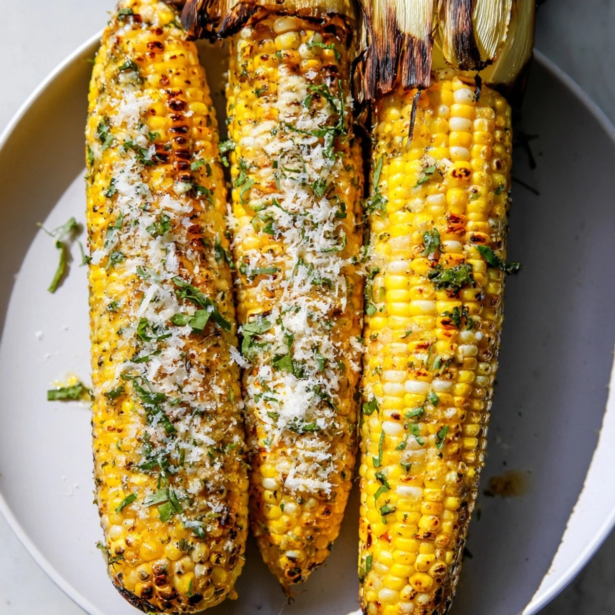 Golden, glistening Garlic Butter Roasted Corn on a baking sheet, ready for a delicious dinner.