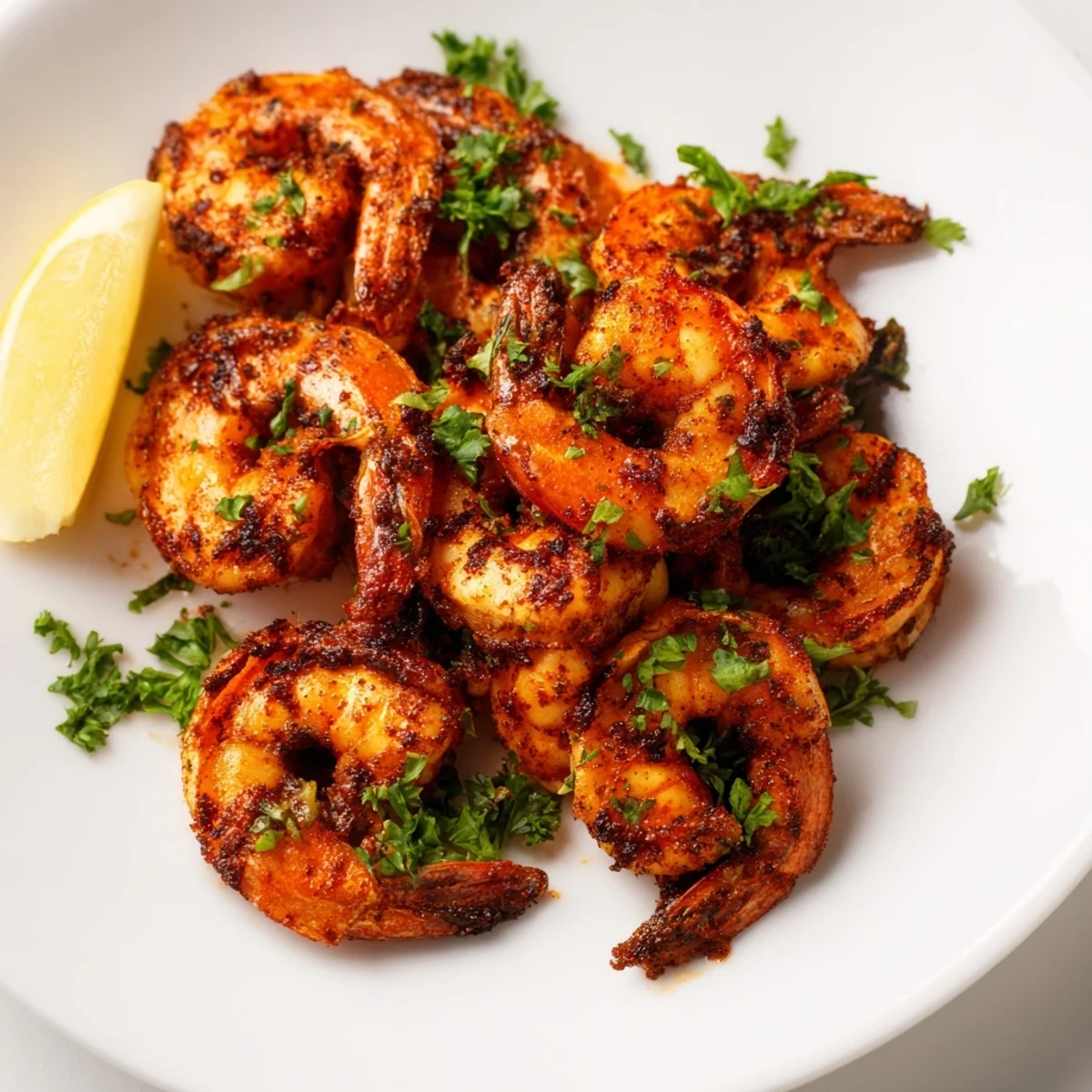 Close up on sizzling Spicy Cajun Shrimp with a smoky aroma, ready in minutes for dinner tonight.