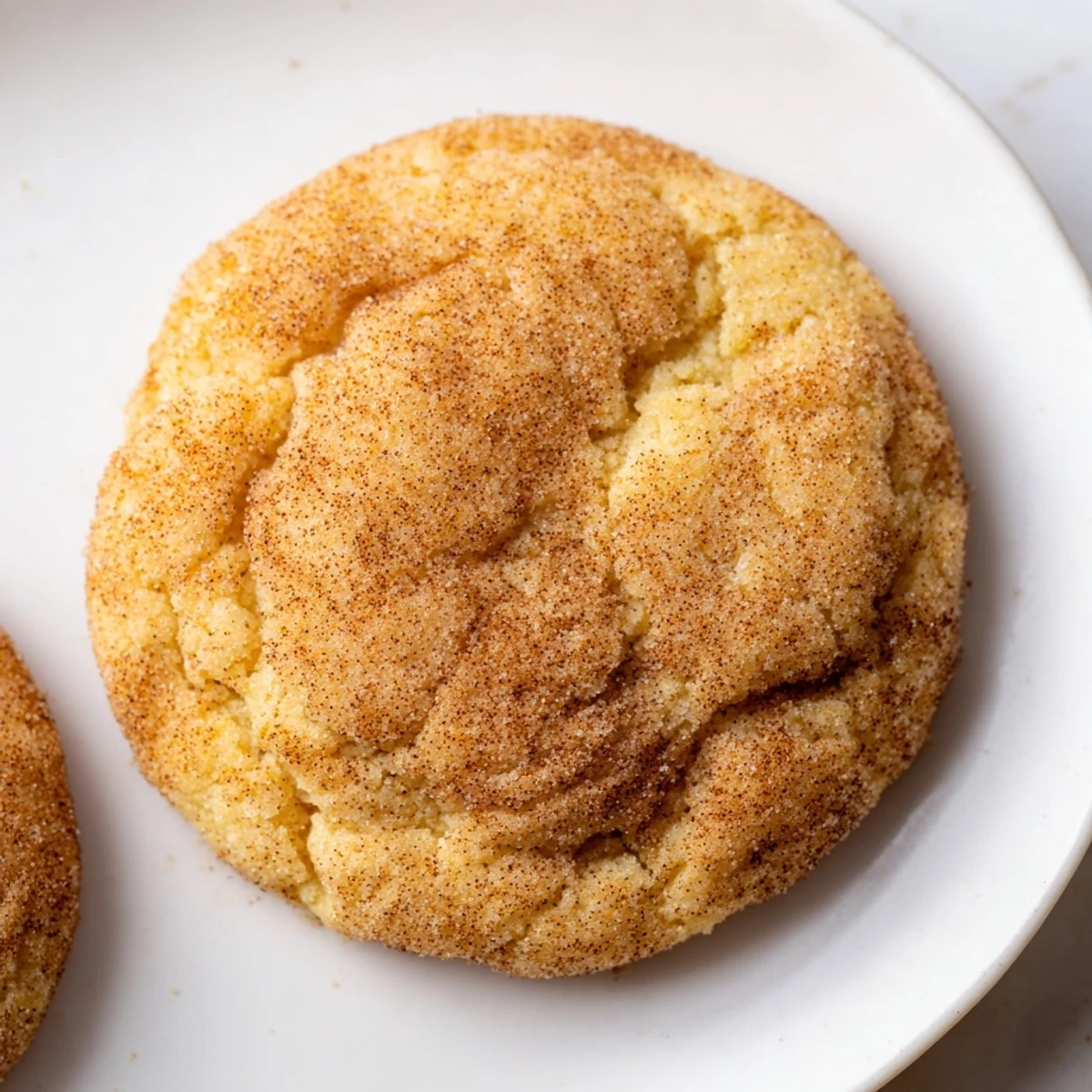 Warm, golden-brown chewy Snickerdoodle cookies fresh from the oven, offering a delightful cinnamon aroma.