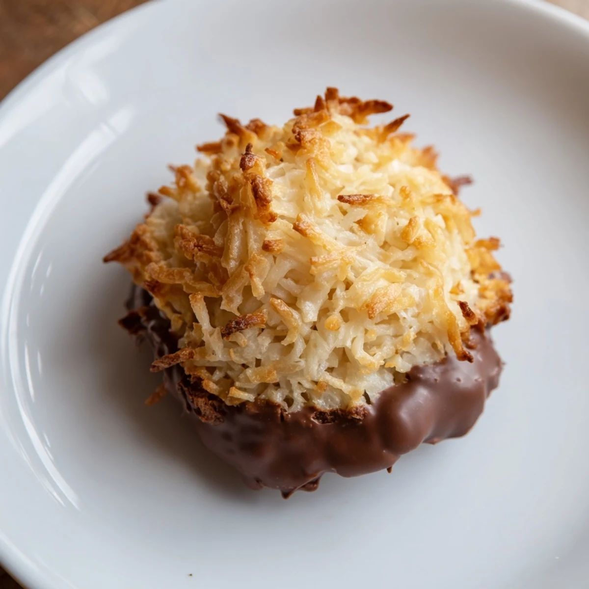 Dipped in chocolate, these sweet coconut macaroons offer a delightful taste of bliss.