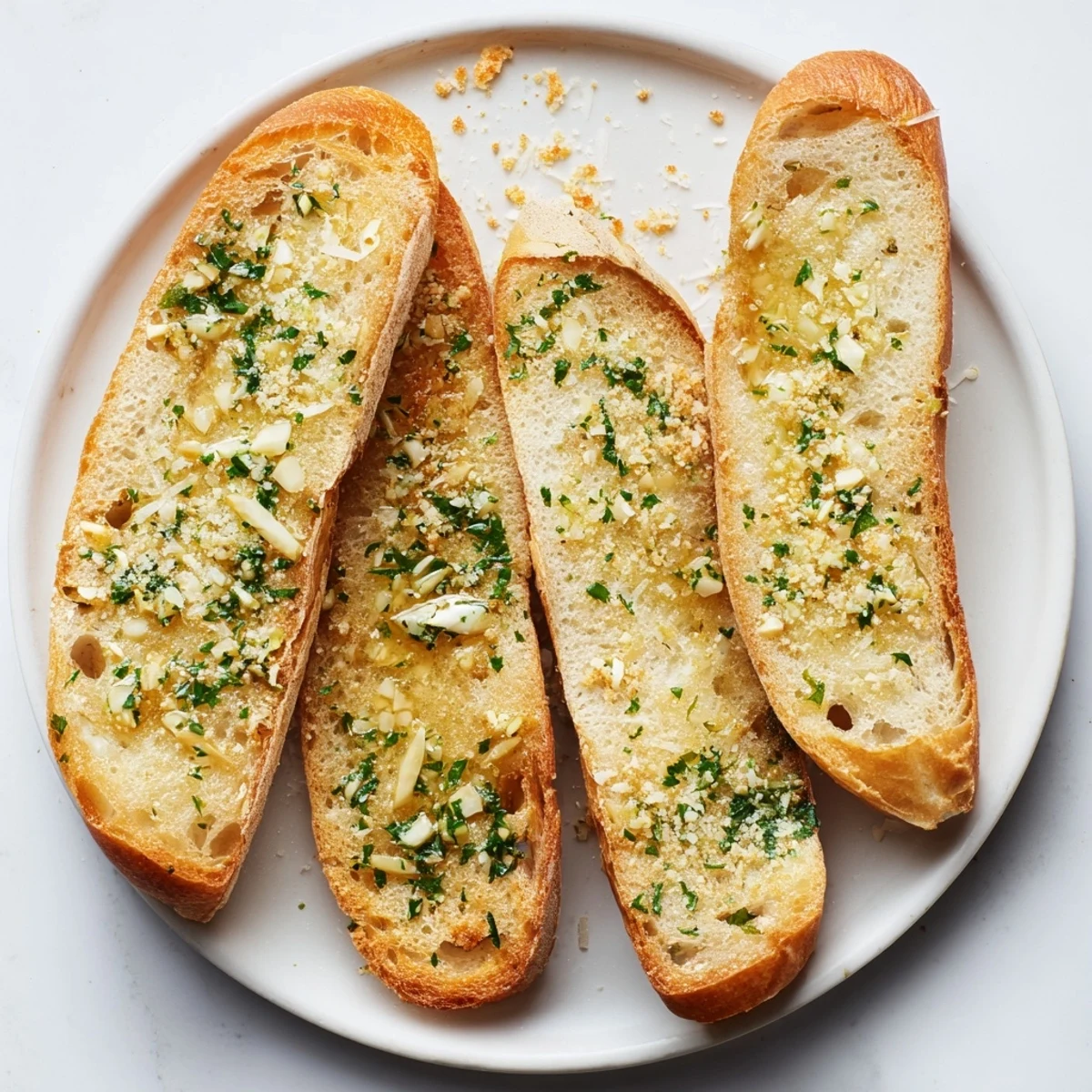 Golden, crispy Garlic Bread, fresh from the oven, with melting garlic butter and herbs, a perfect side.