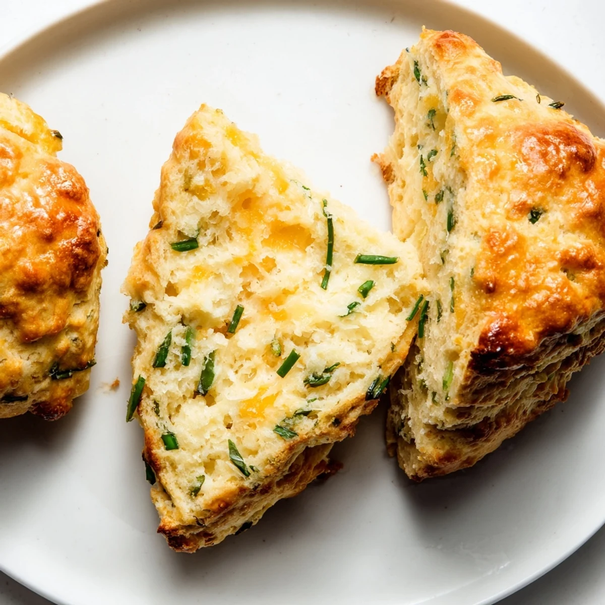 Fluffy Cheese Scones, made with cheddar, described as delicately textured and savory in detail.
