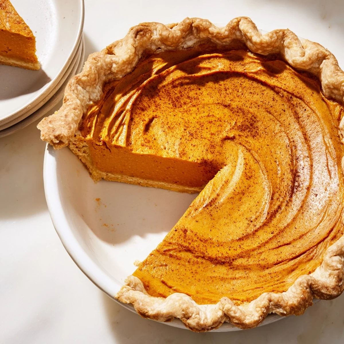 Close-up of a freshly baked Sweet Potato Pie, a Southern classic with a sweet, comforting flavor.