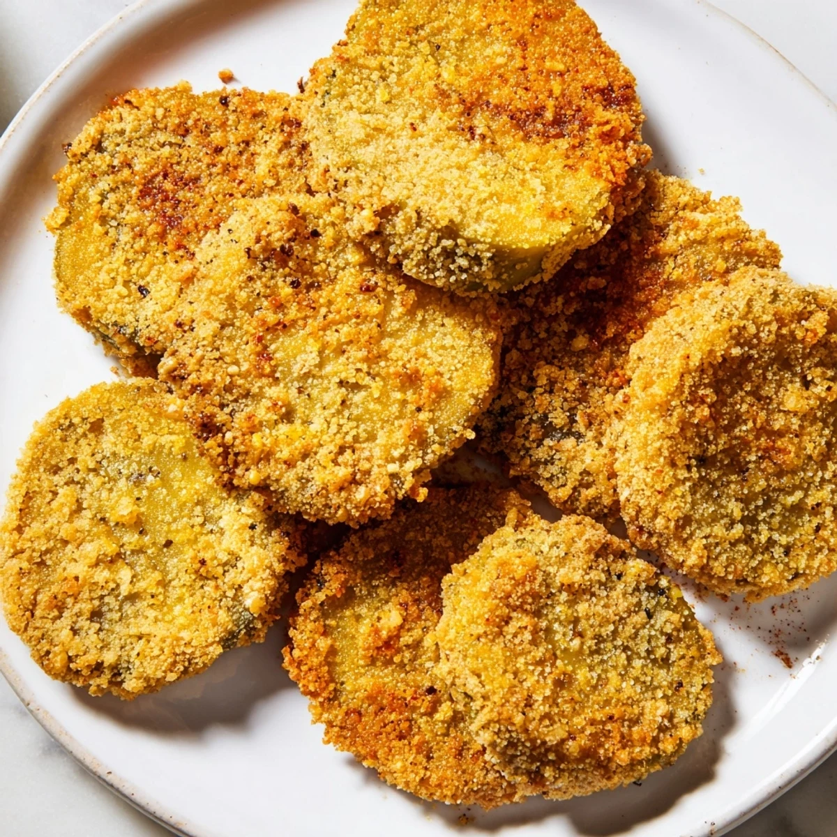 Golden-brown fried pickles, crispy and irresistible, offer a perfect crunch for snack time enjoyment.