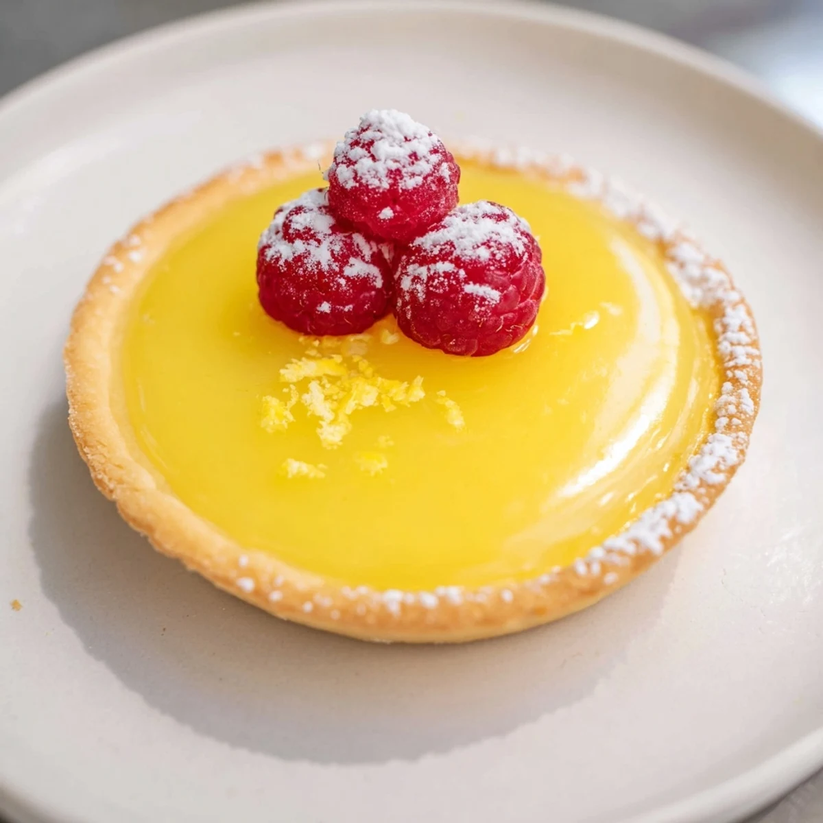 Close-up of freshly made Lemon Tartlets, topped with berries, offering a tangy, sweet treat.