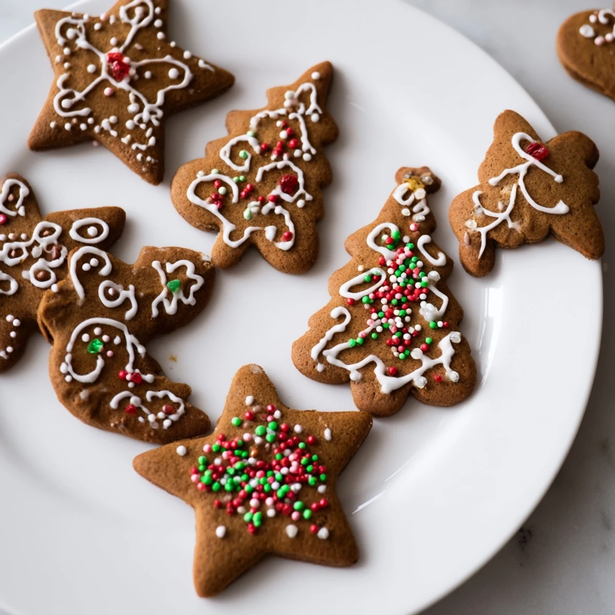 Festive decorated gingerbread cookies, iced in colorful designs, ready for delicious seasonal enjoyment.