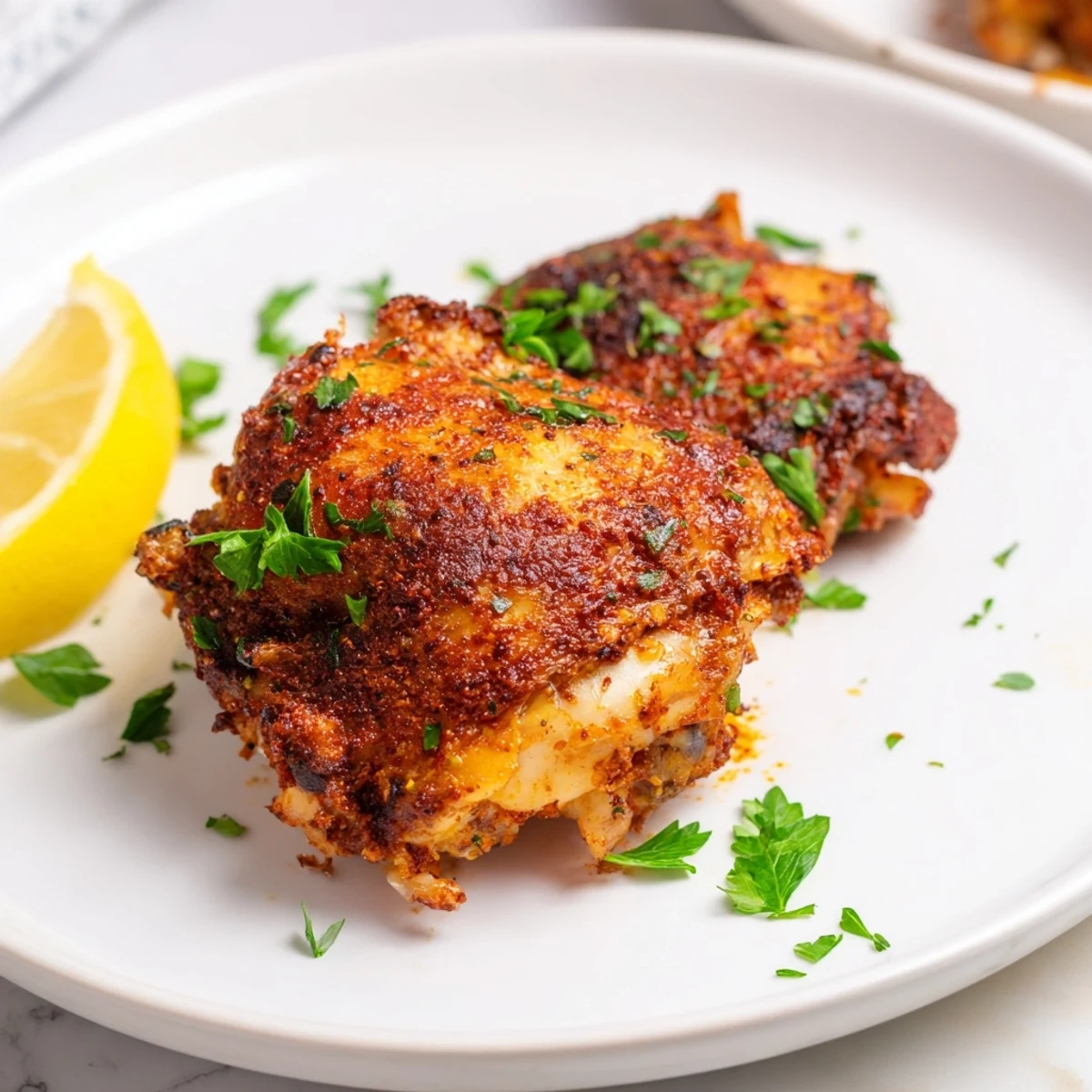 Juicy, herb-infused baked chicken thighs, perfect for a weeknight dinner with the family.