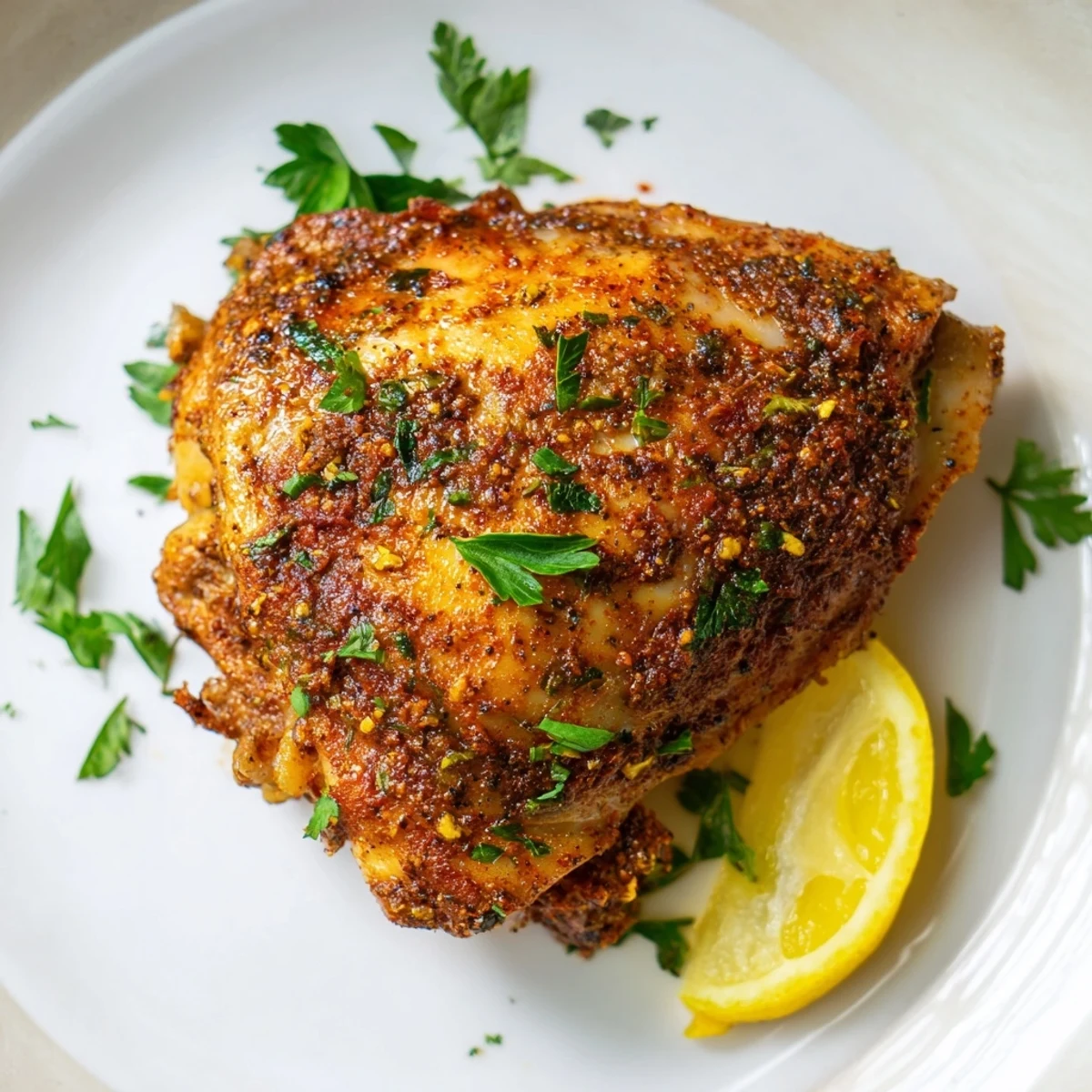 Crispy skin on flavorful baked chicken, a delectable American main course, ready to enjoy.