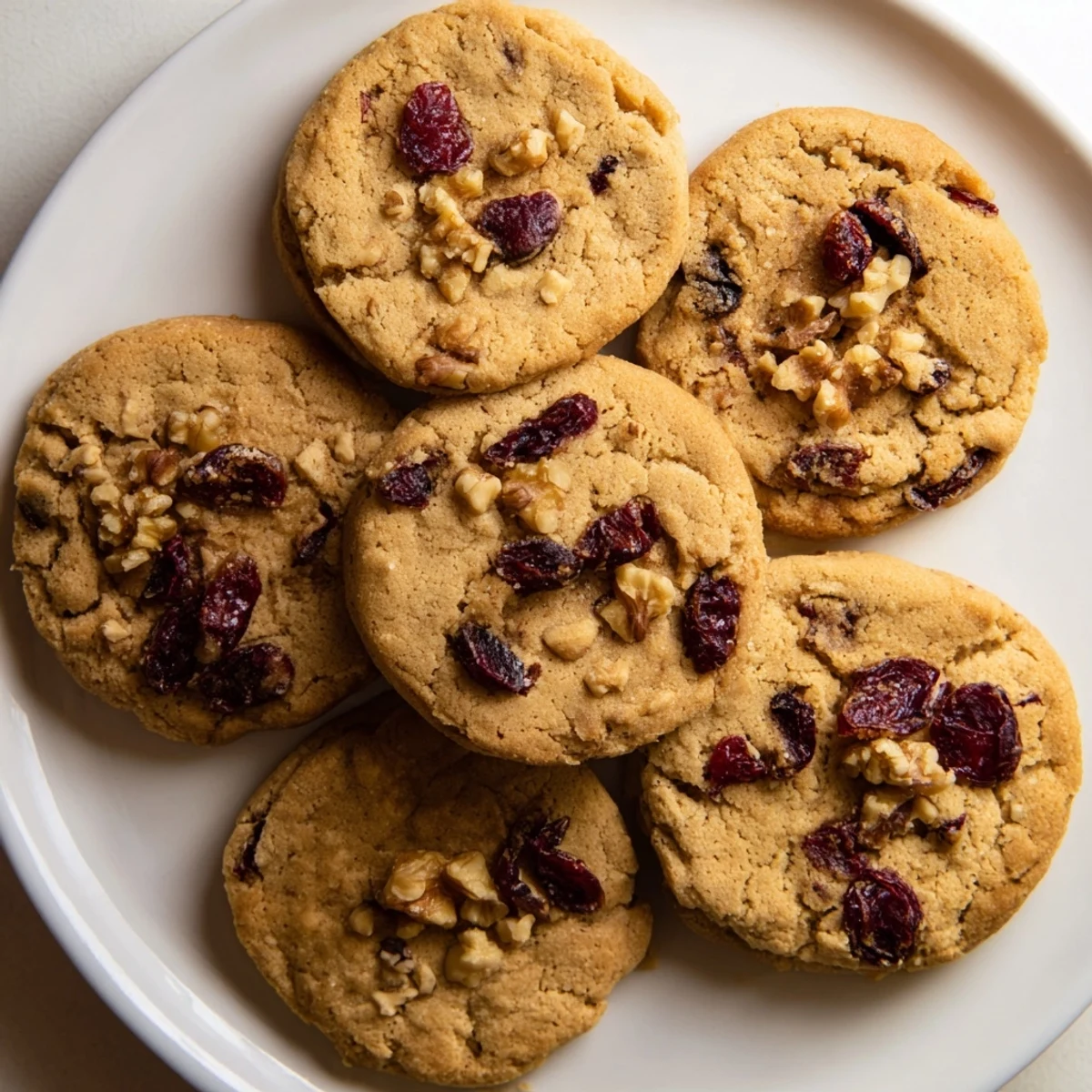 Freshly baked Cranberry Cookies, chewy texture visible, studded with tart cranberries, ready to enjoy.