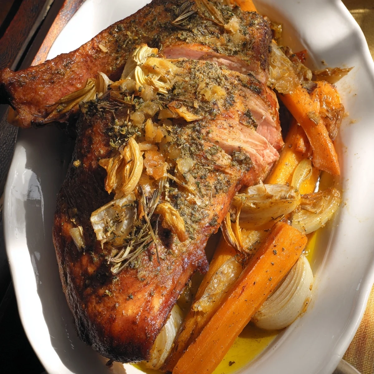 Juicy slices of slow roasted turkey breast, flavorful with thyme, ready to be enjoyed with family.