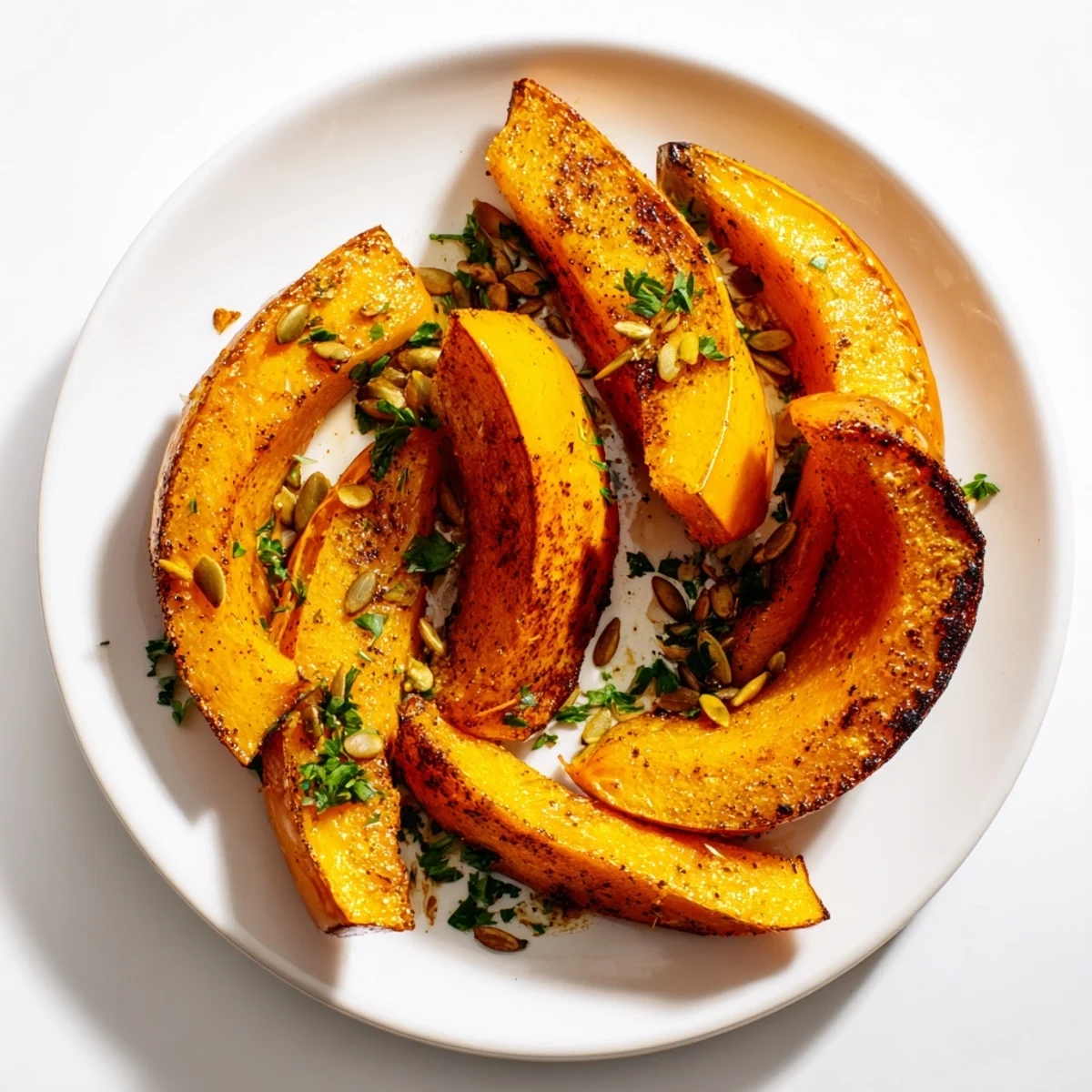 Fragrant roasted pumpkin wedges, showcasing perfectly caramelized edges, a flavorful and simple autumn dinner.