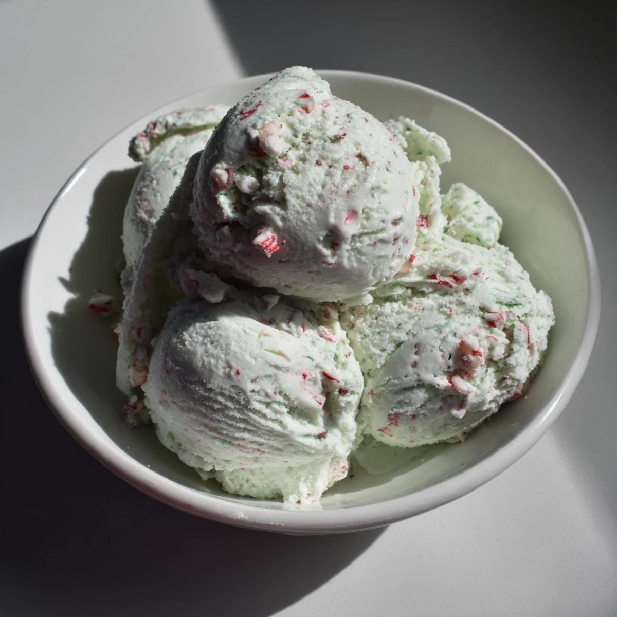 Cooling, minty Peppermint Ice Cream ready to be scooped, a delightful treat for hot summer days.