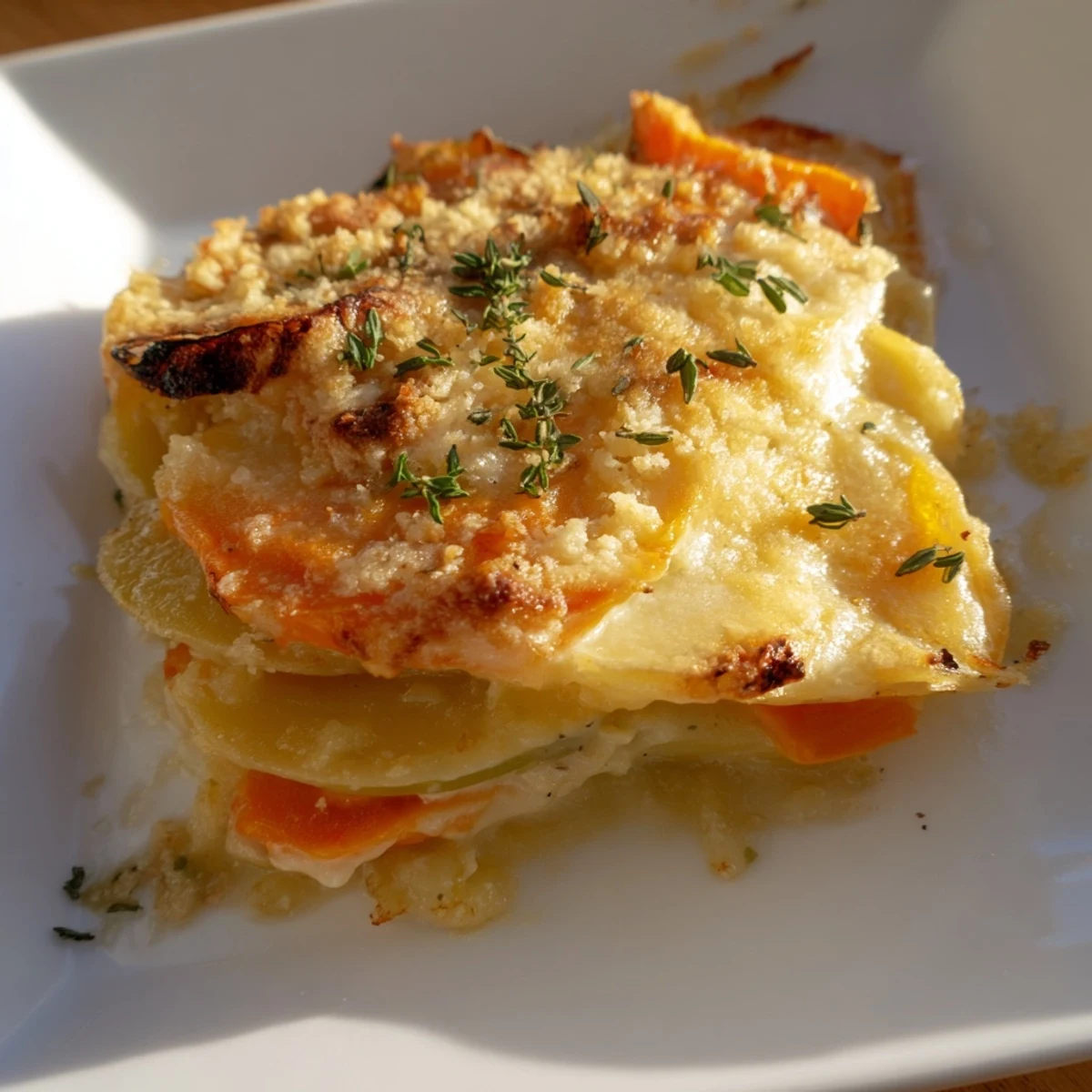 Get ready for a delicious view: a bubbling Winter Vegetable Gratin, baked until golden and bubbly.