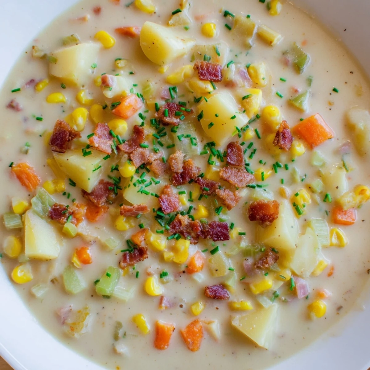 Thick, creamy texture showcased in this delicious Creamy Corn and Potato Chowder, easy to make at home.