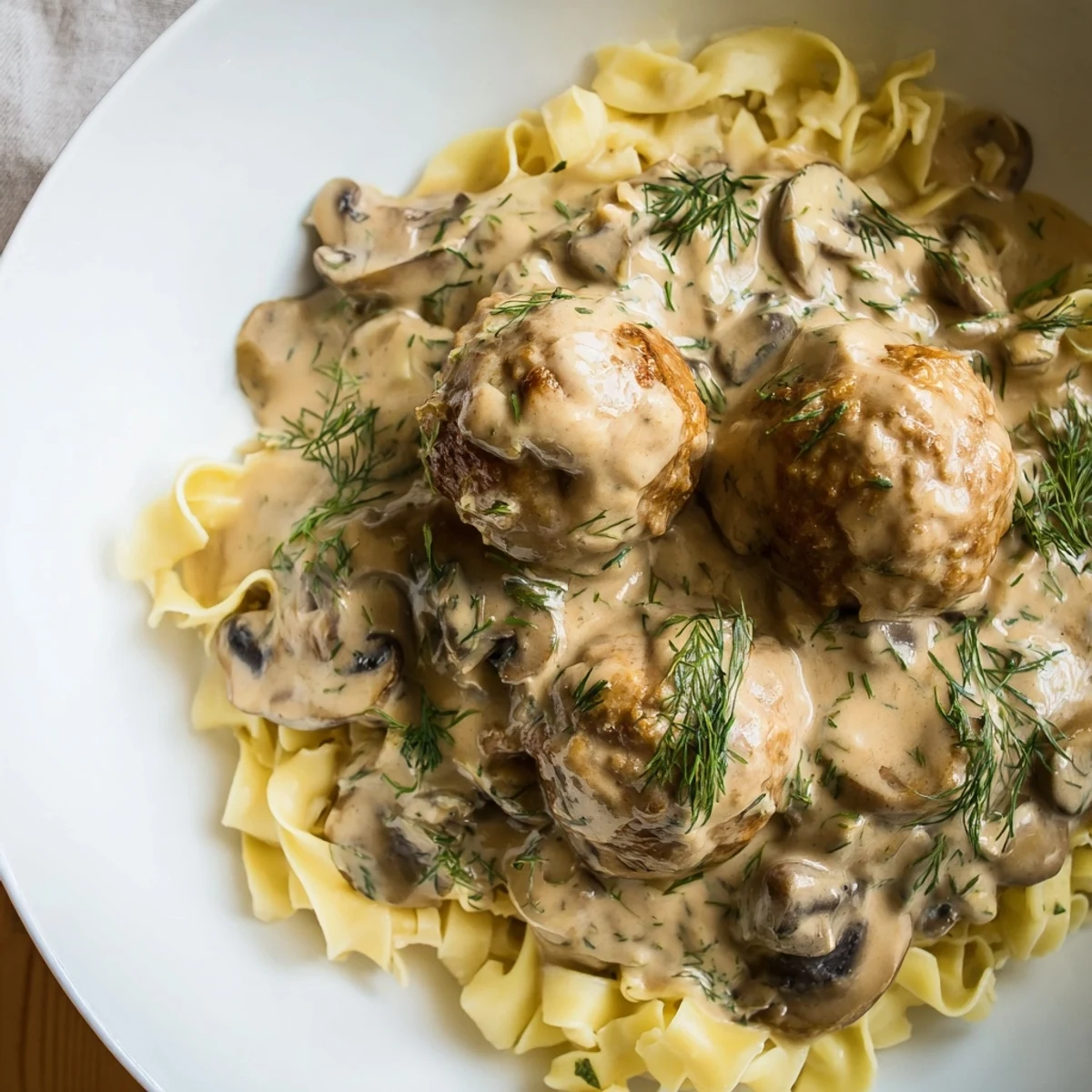 Savor the fragrant aroma of Turkey Meatball Stroganoff, with tender meatballs in a rich, creamy sauce.