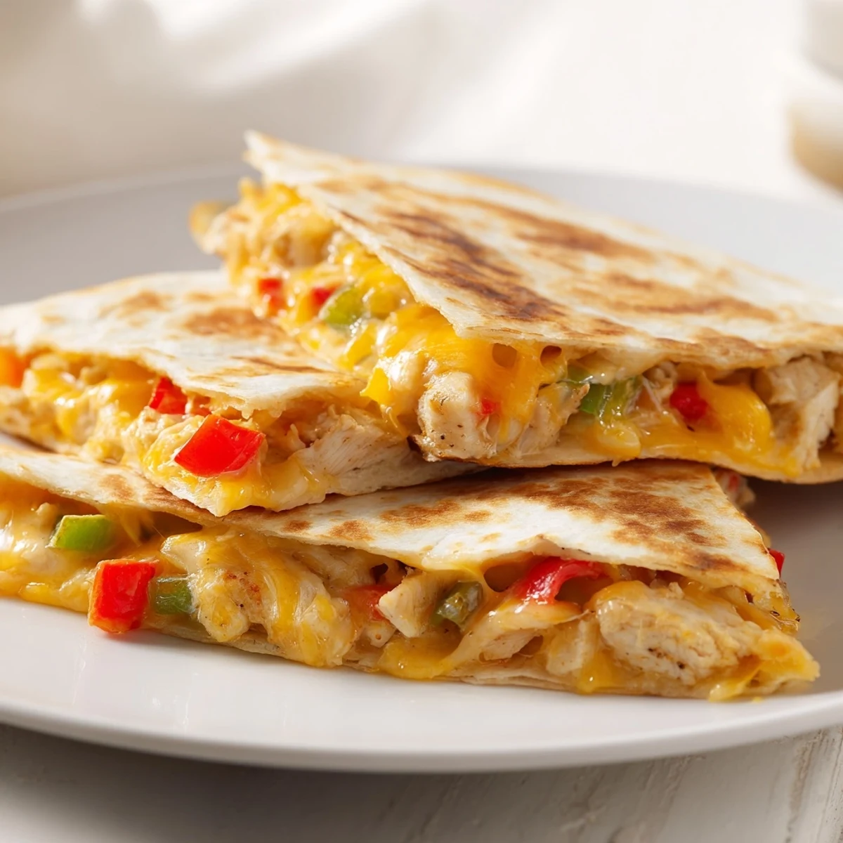 Savor tender chicken and pepper filling inside a golden, crispy Chicken Quesadilla.