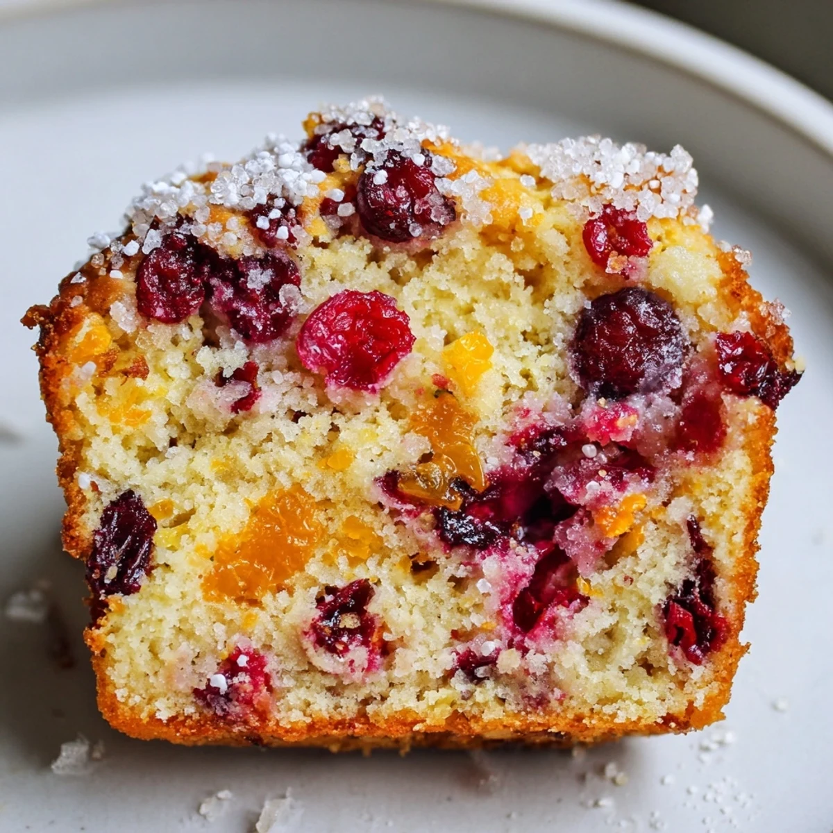 Golden brown Orange Cranberry Breakfast Muffins sit beside a cup of coffee and fresh cranberries on a rustic wooden table. 