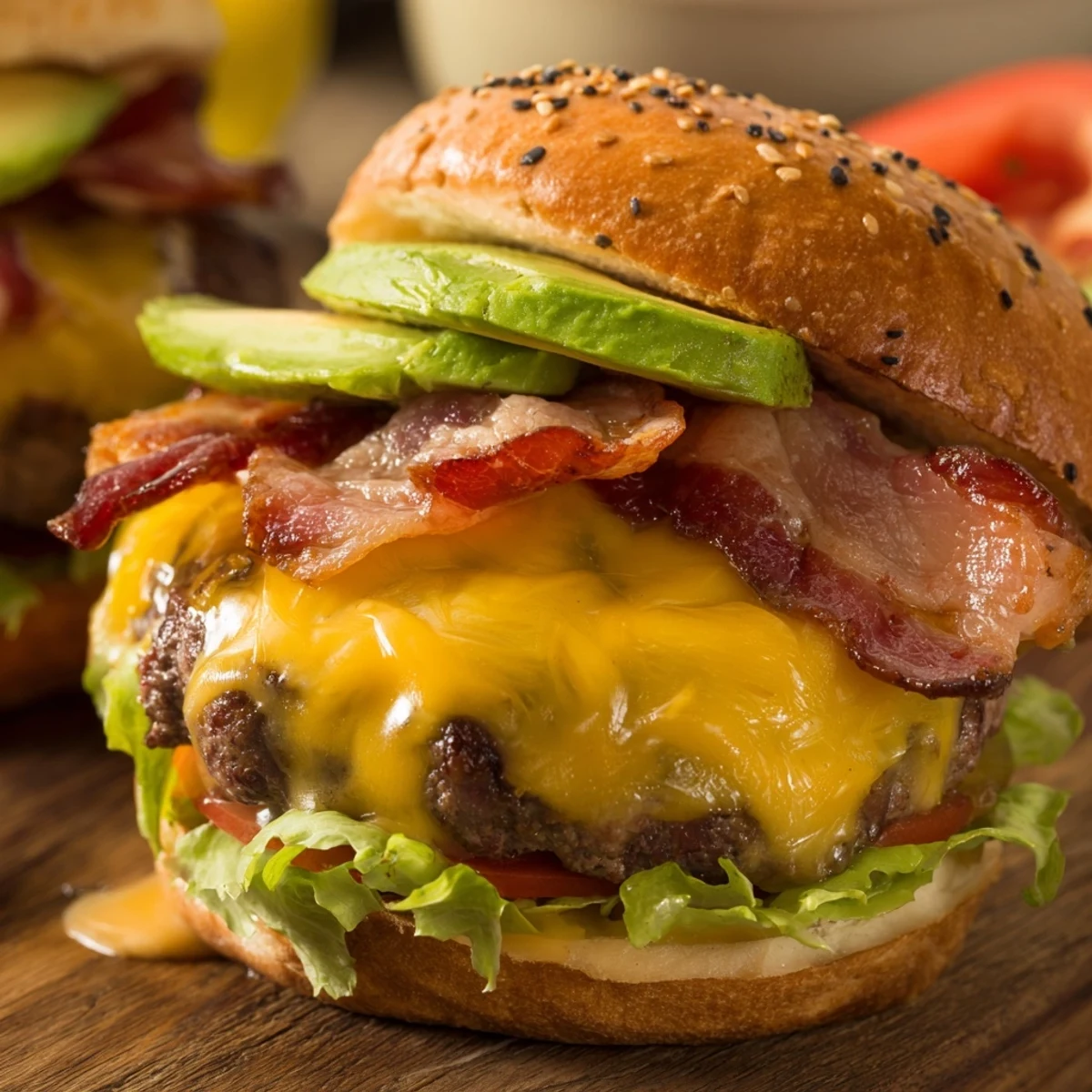 Golden, crispy bacon and creamy avocado slices top this hearty Beef Burger with Avocado and Bacon.