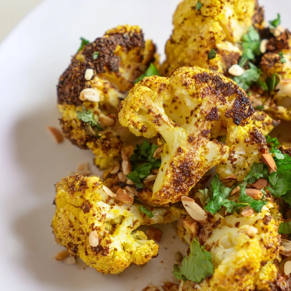 Roasted Cauliflower with Turmeric and Cumin, seasoned and served hot from the oven on a platter.