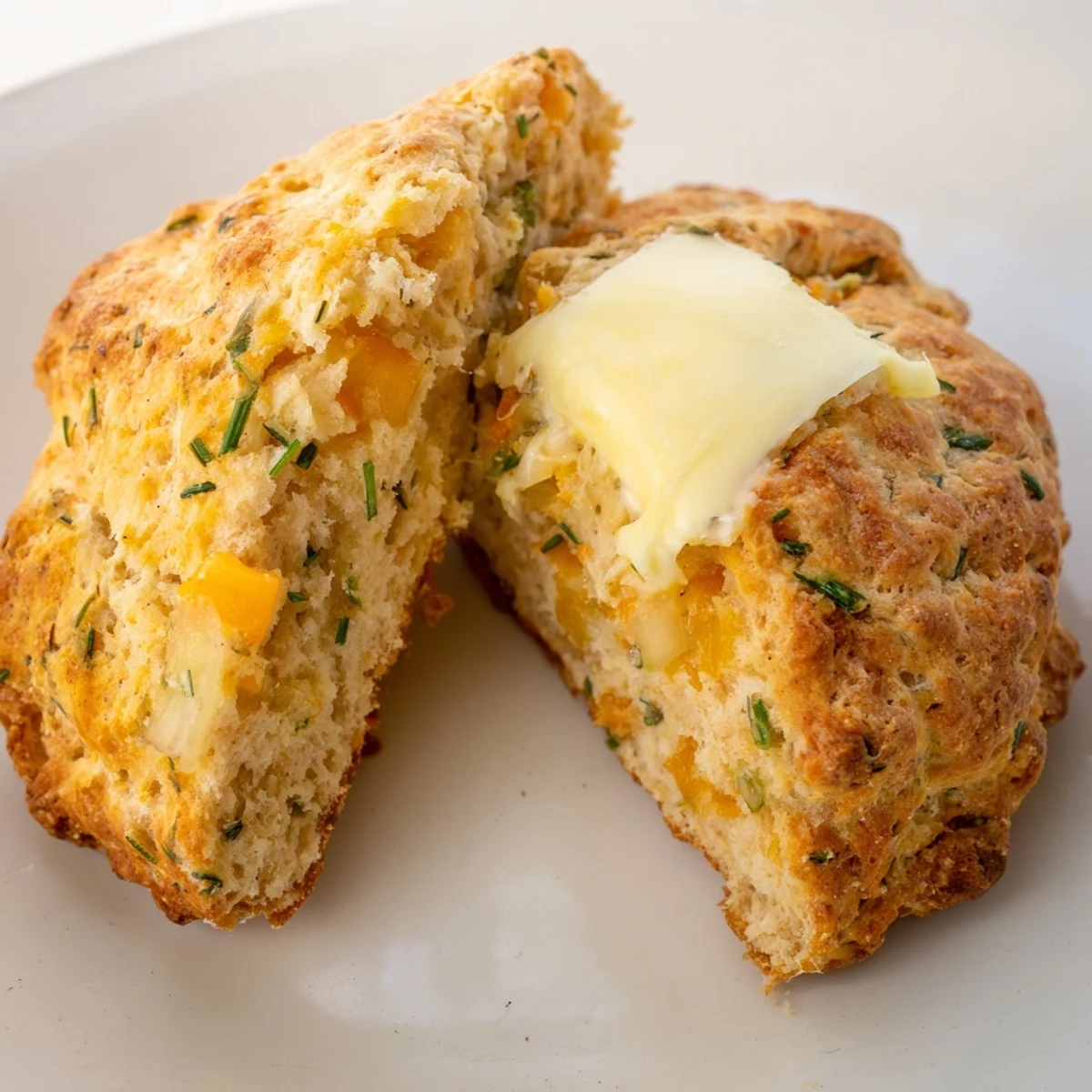 Freshly baked Savory Cheese Scones cooling on a wire rack, showcasing a crumbly interior and sharp cheddar chunks.  