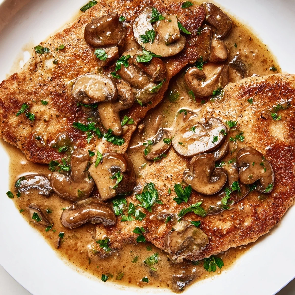 Skillet-cooked Chicken Marsala with Mushrooms and garlic, finished with parsley and lemon for a bright Italian-American dinner.