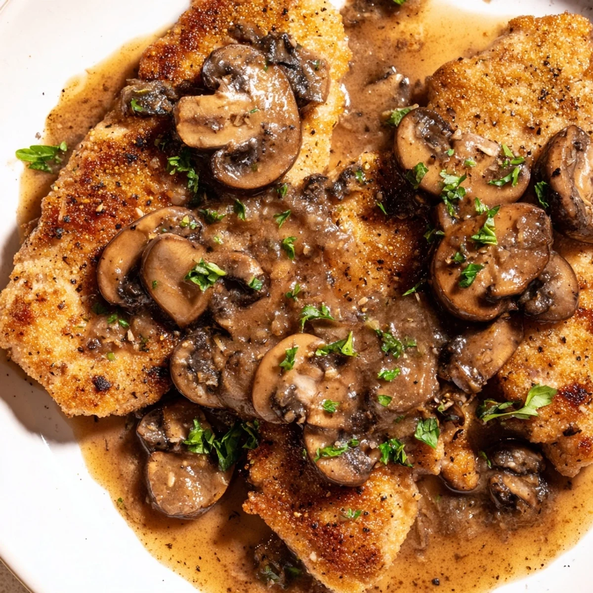 Tender chicken breasts simmered in savory mushroom Marsala sauce, ready to serve over pasta, mashed potatoes, or rice.