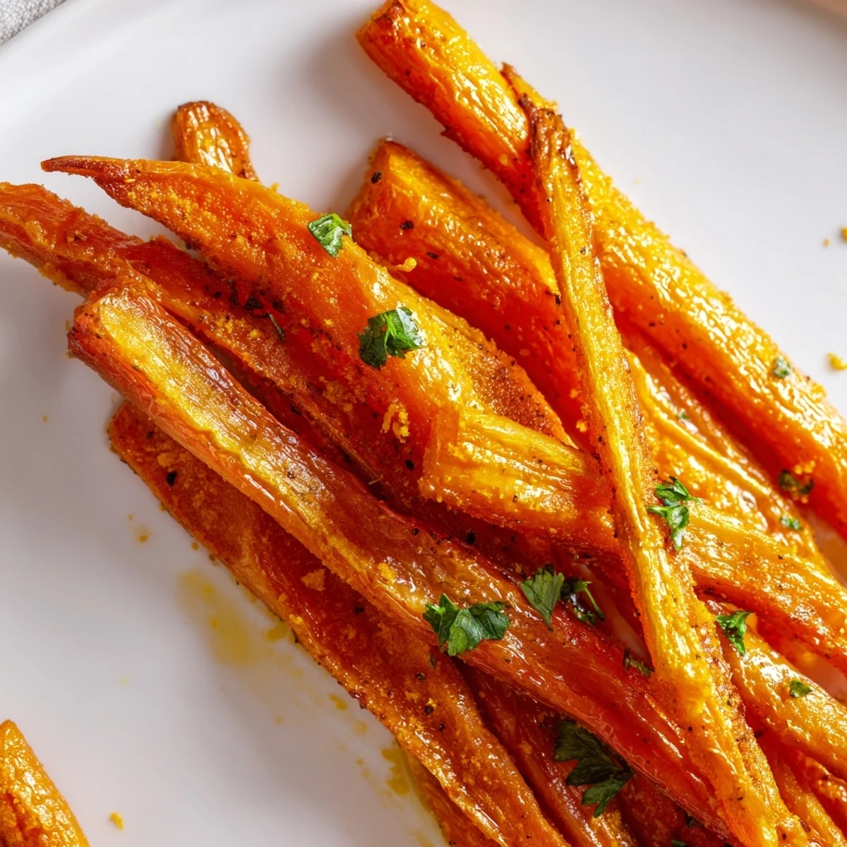 Tender Roasted Carrot Sticks with crisp edges, tossed in olive oil and herbs, perfect for a healthy side dish.