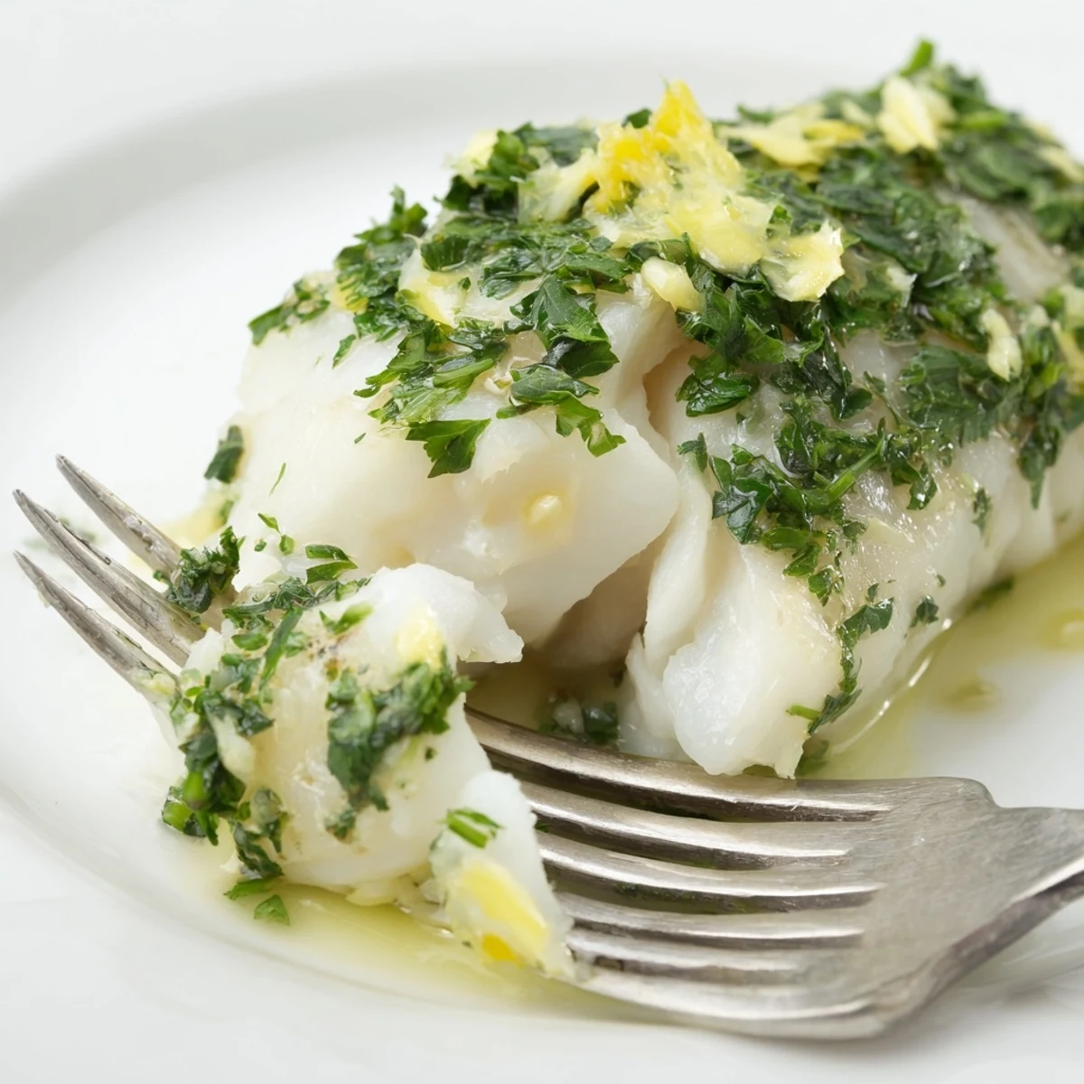 Savory Baked Cod with Lemon Herb Butter served alongside roasted potatoes and a glass of crisp white wine on a table.