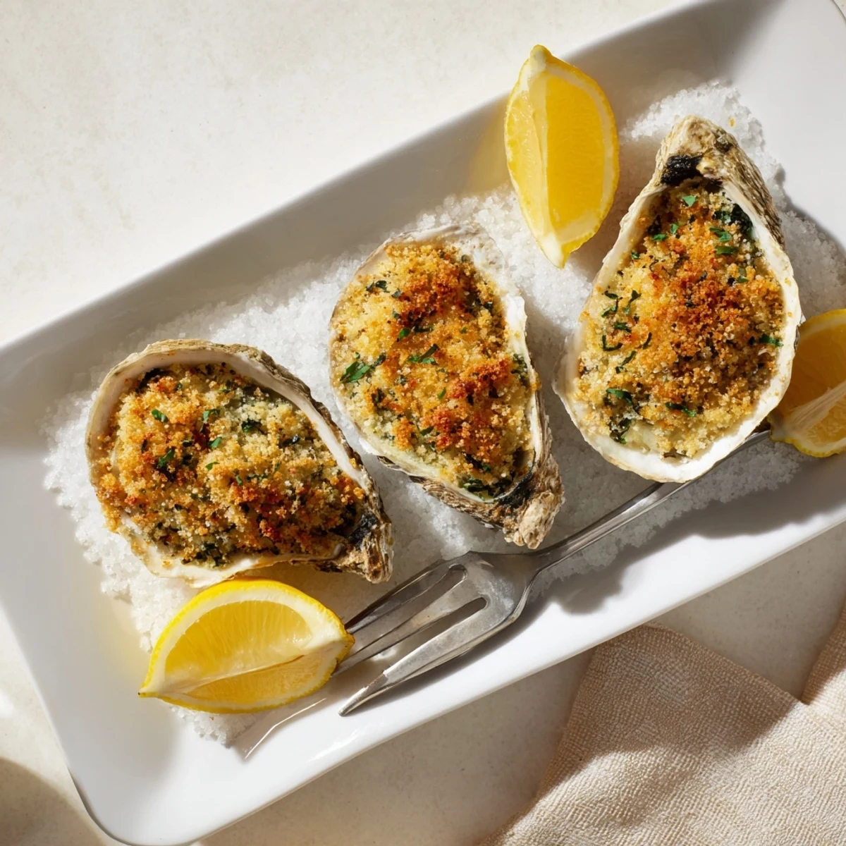 Romantic Oysters Rockefeller served warm with lemon wedges and chilled Champagne, perfect for an elegant date night appetizer.  